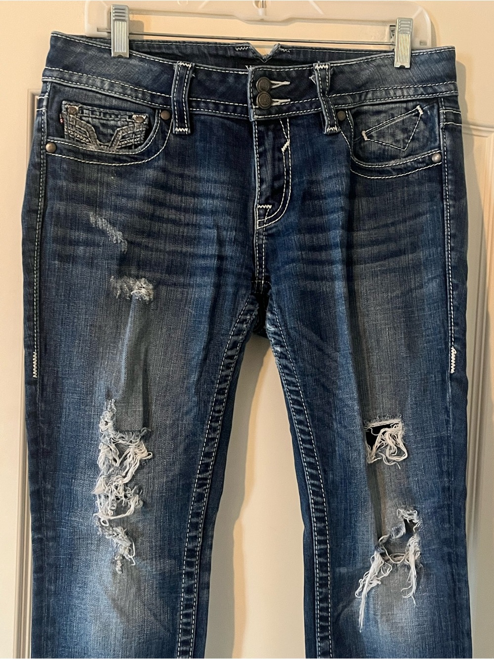 Vigoss Dark Blue Distressed Women’s Skinny Cropped Jeans Size 29 - Picture 2 of 16